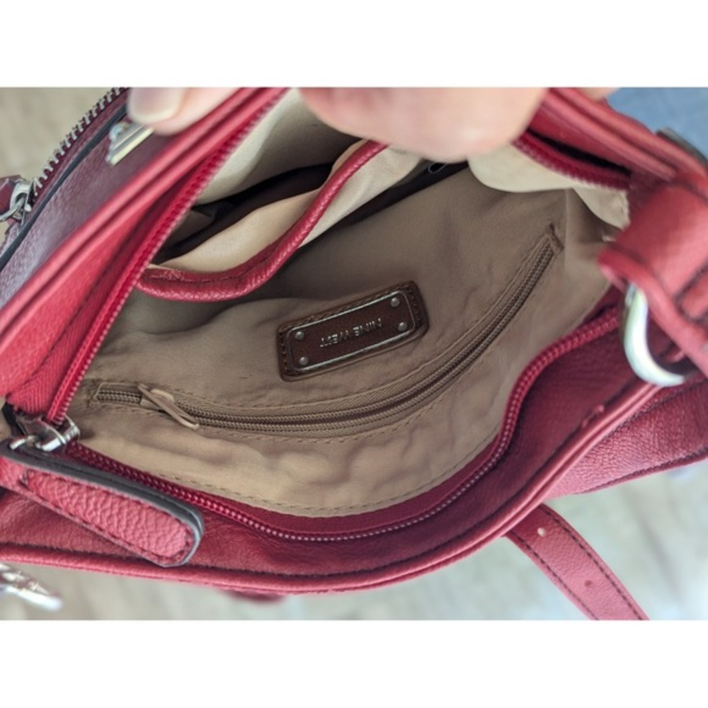 Nine West Crossbody Bag Chili Red Berry Faux Leather Purse Top Zip Small Handbag - Picture 3 of 6